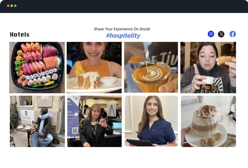 Una homepage di un sito web di ospitalità con un widget di social media incorporato