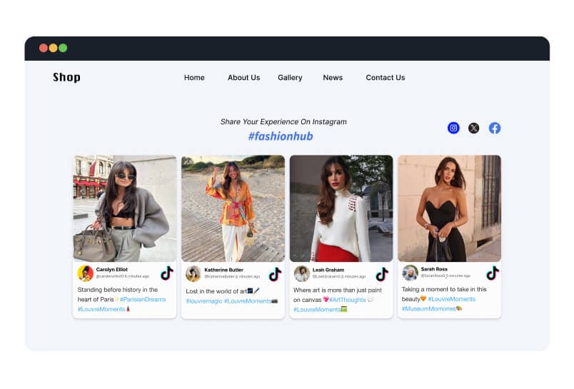 Sito di notizie e intrattenimento con un widget di social media incorporato