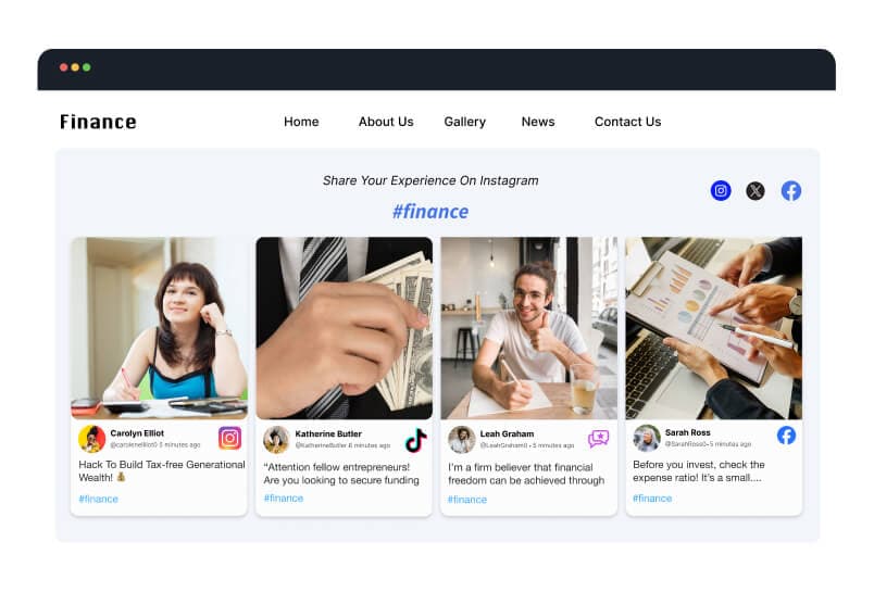 Un site financier proposant un widget de médias sociaux intégré