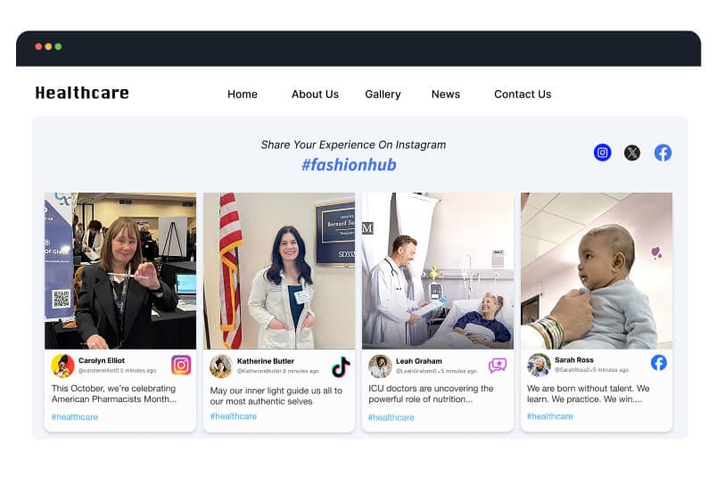 A healthcare website featuring an embedded social media widget with patient stories