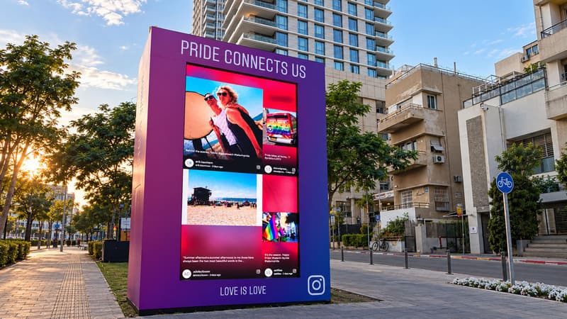 Affichage numérique en magasin présentant des promotions et du contenu généré par les utilisateurs