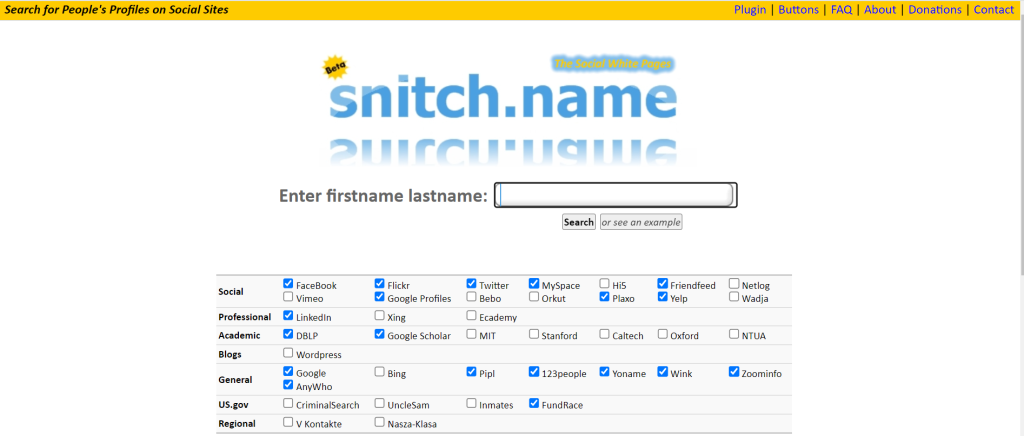 social search engine - Snitch.name