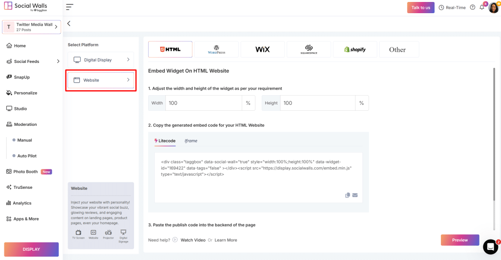 Display Live Twitter Feed On The Website