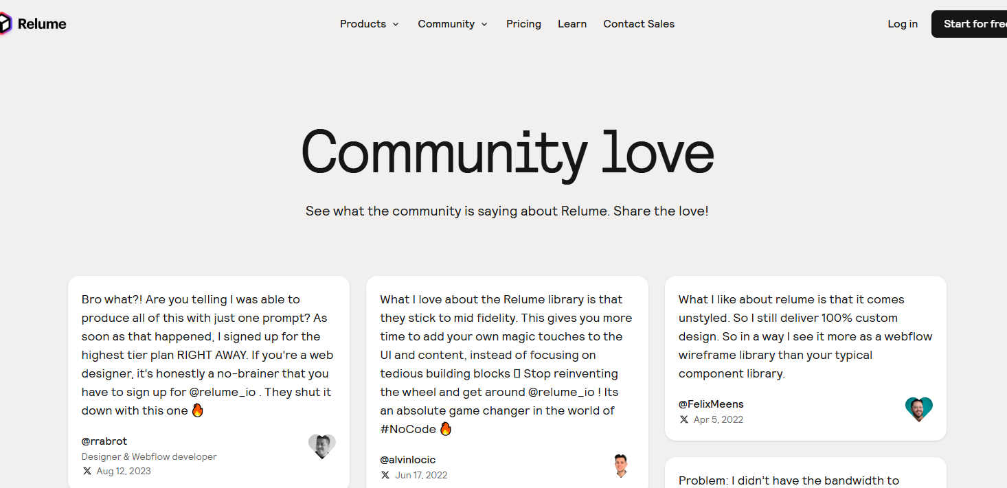 Relume Wall of love