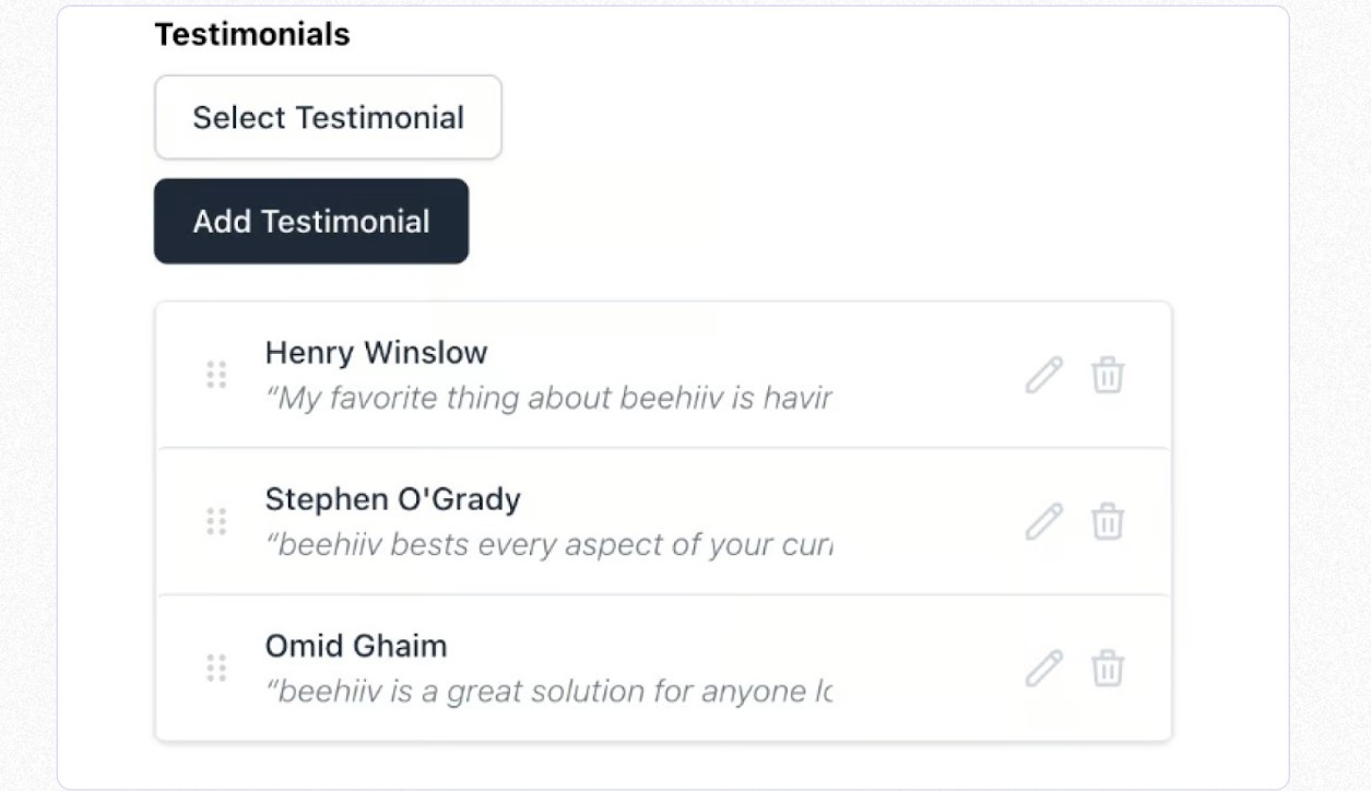 Testimonials on Website