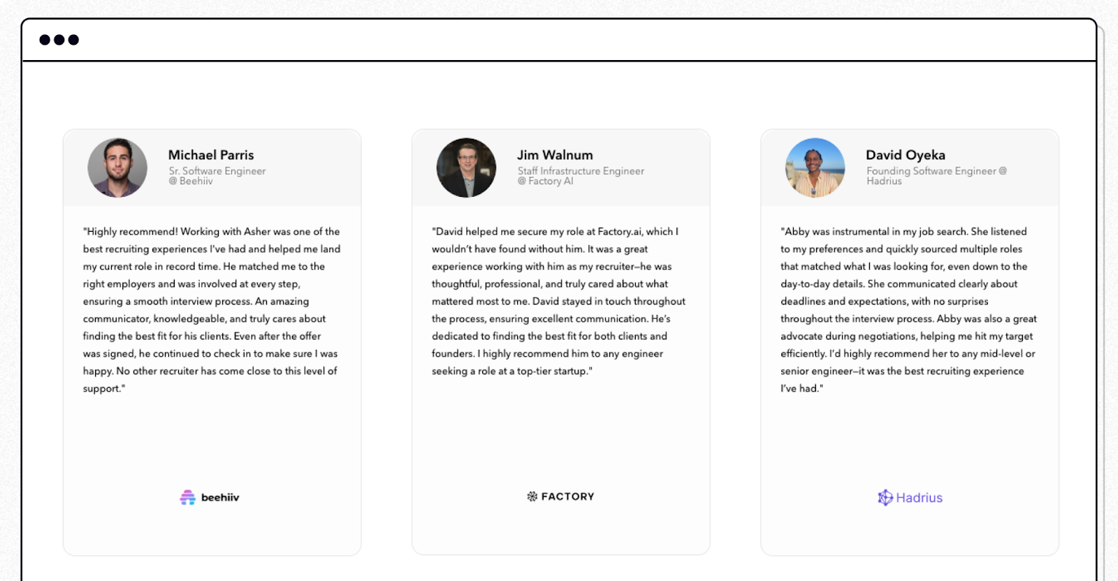 Testimonials on Website