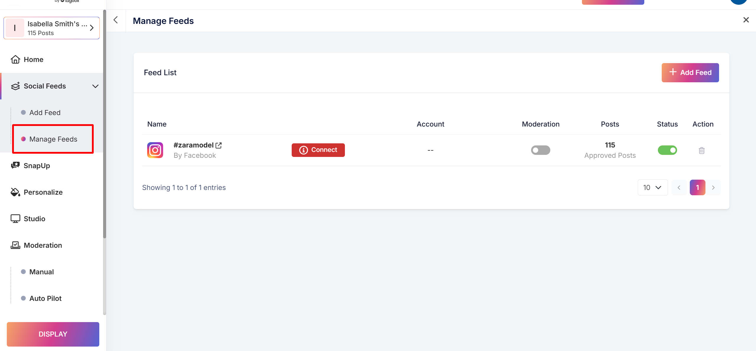 manage feed option