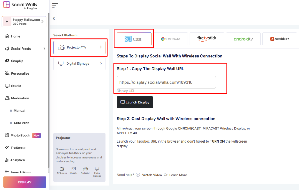 social wall display url