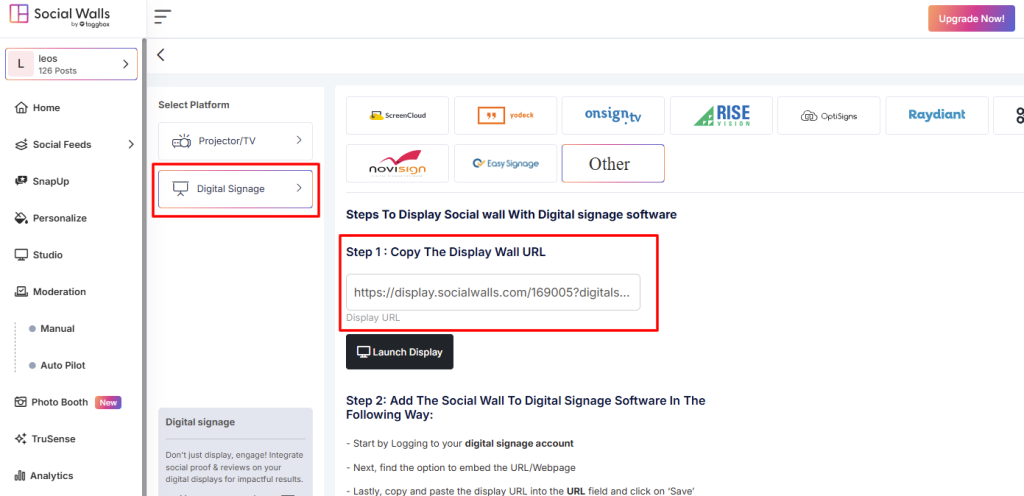 social wall display url