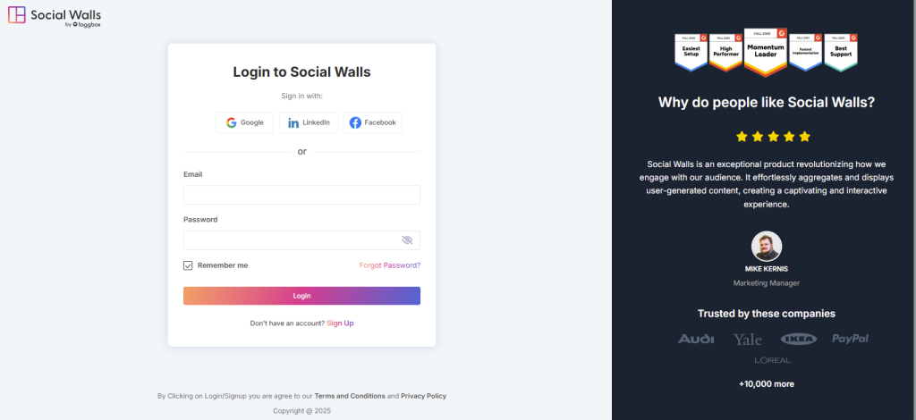 social walls login account