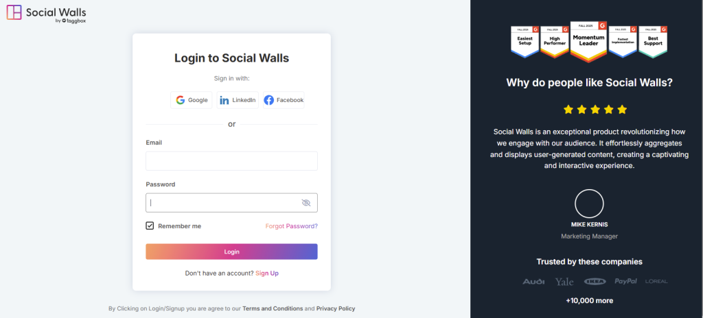social walls login account