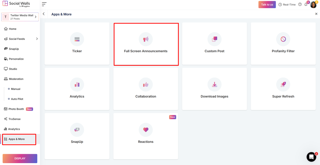 Full Screen Announcements Feature