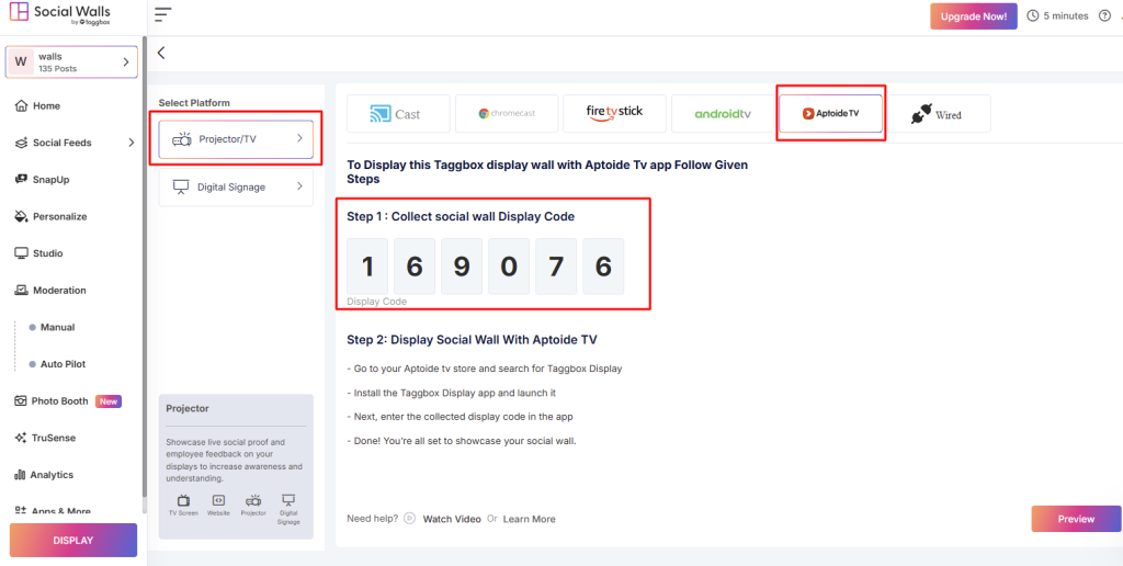 social wall display code