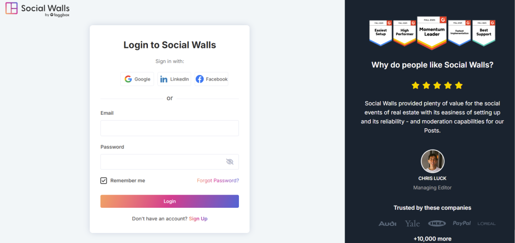 social walls login account