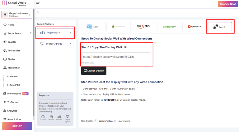 display social wall url