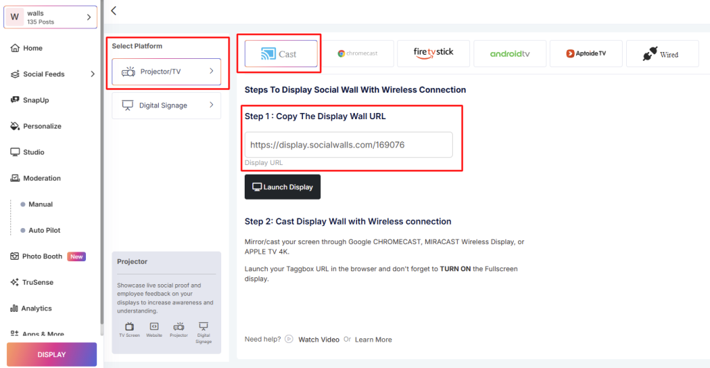 social wall display url for chromecast