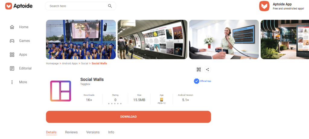 social walls app on aptoide tv