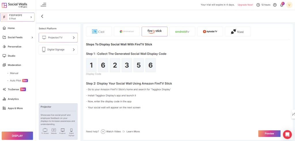 display social wall code